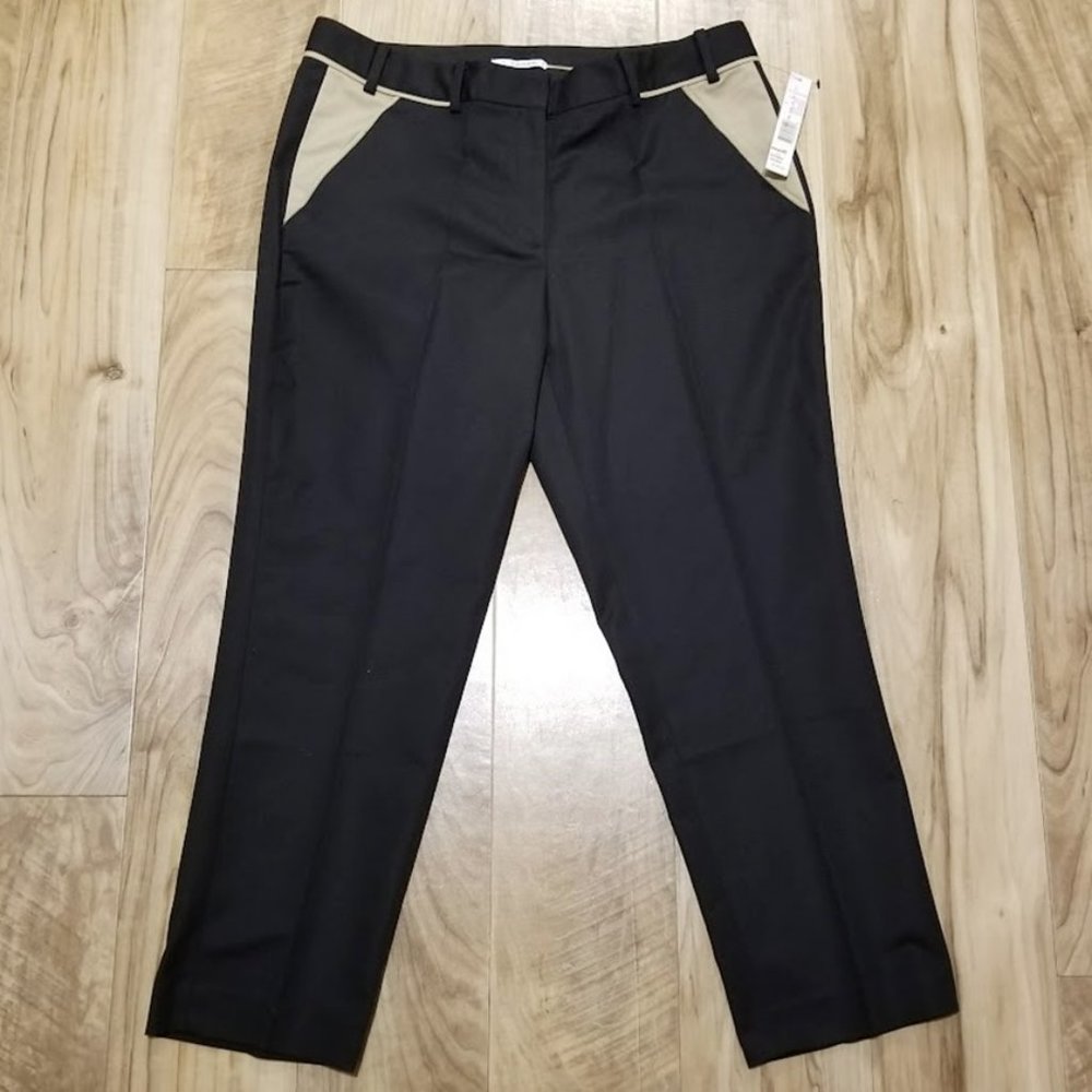 T Tahari Black Beige Colorblock Florence Ankle Pants NWT 12 Womens